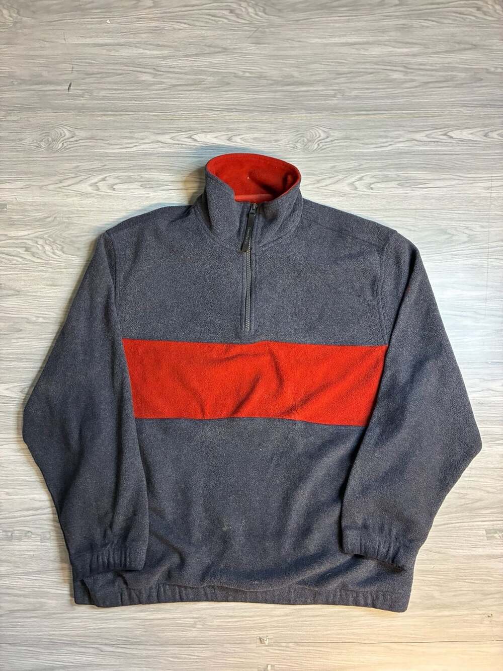 Ocean pacific Fleece 1/4 Zip Pullover Gray Red Stripe
